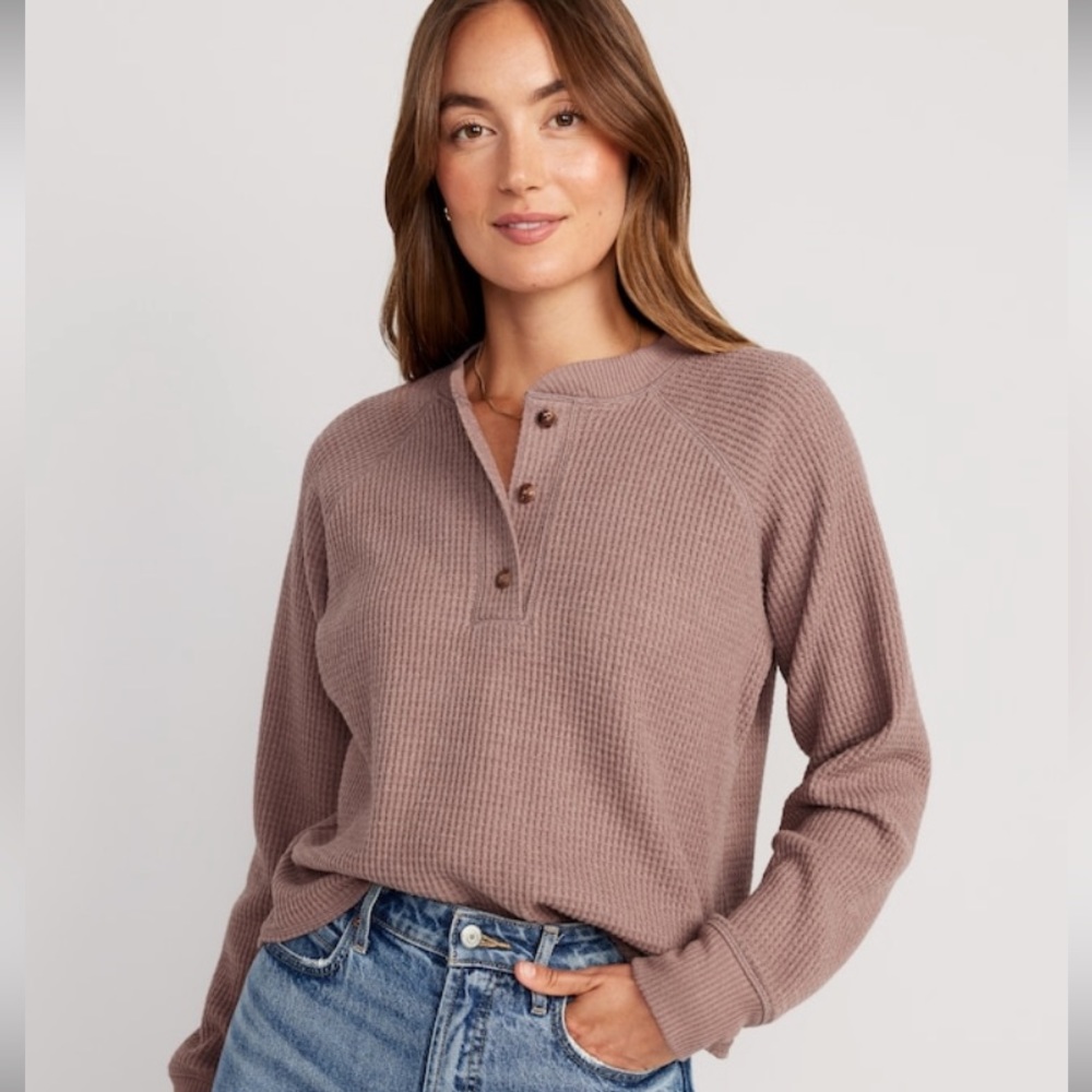 Plush Waffle-Knit Henley
